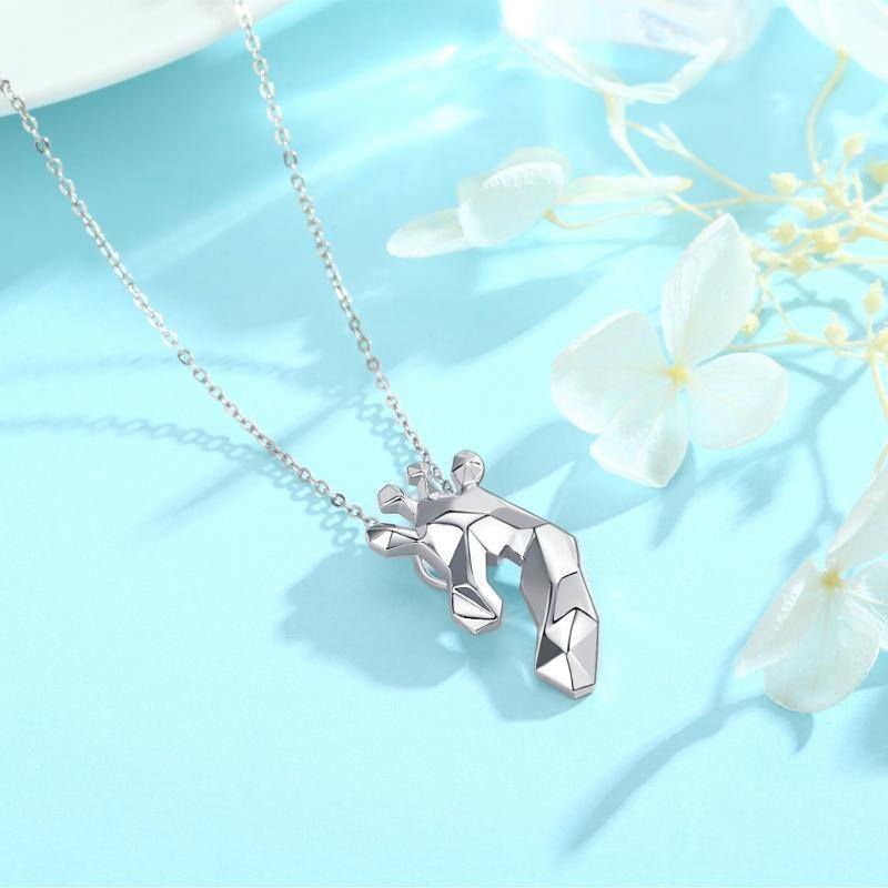 Sterling Silver Origami Giraffe Pendant Necklace-3