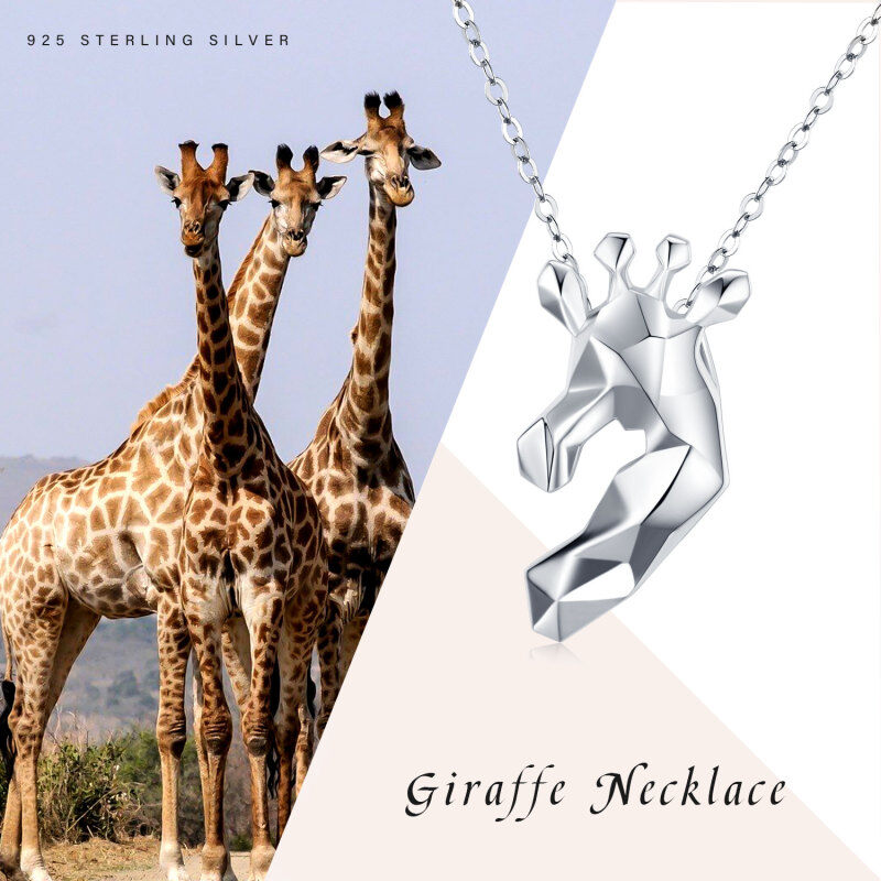 Sterling Silver Origami Giraffe Pendant Necklace-4
