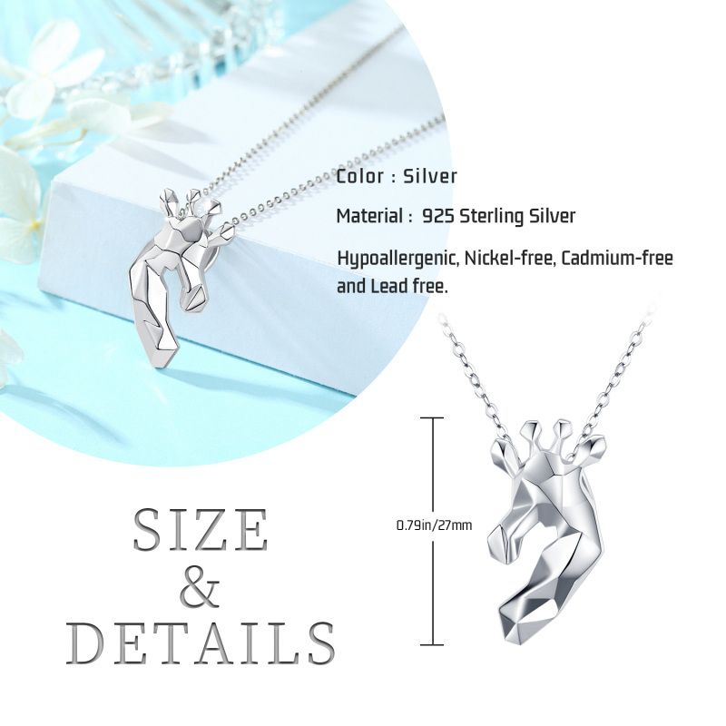 Sterling Silver Origami Giraffe Pendant Necklace-5