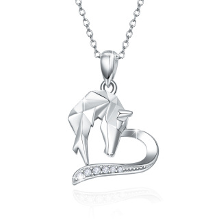 Sterling Silver Origami Horse Heart Pendant Necklace-23