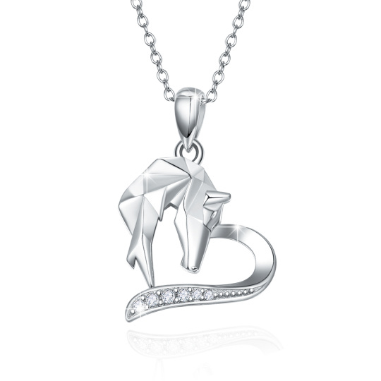 Collana con ciondolo a cuore Origami Horse in argento sterling