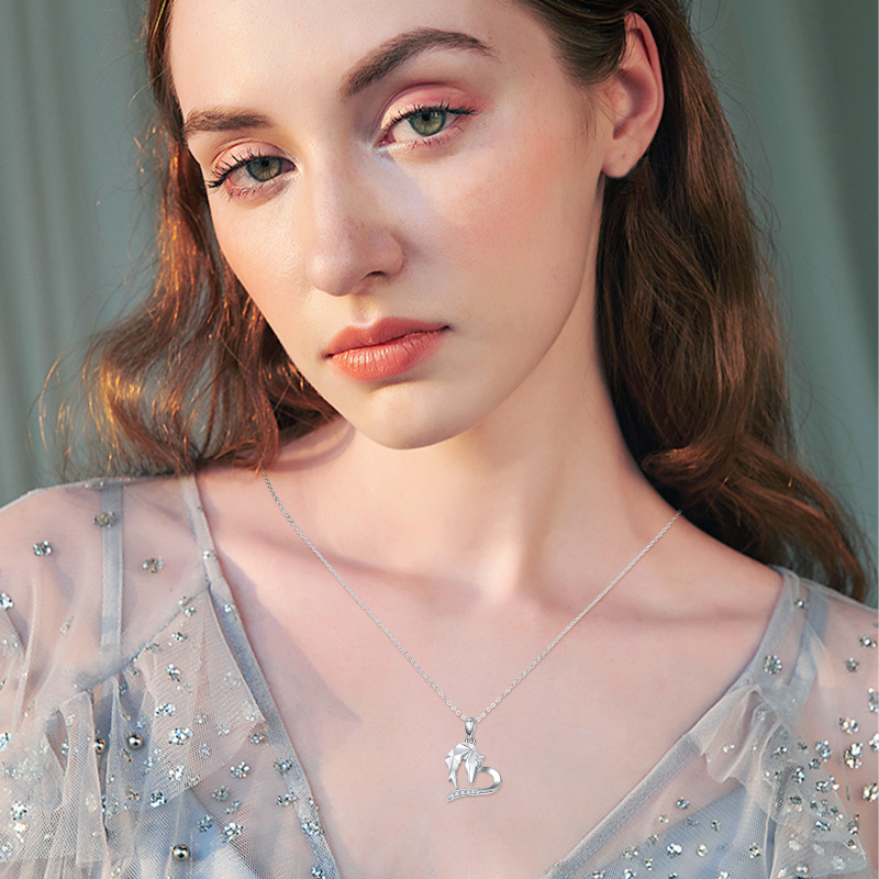 Sterling Silver Origami Horse Heart Pendant Necklace-2