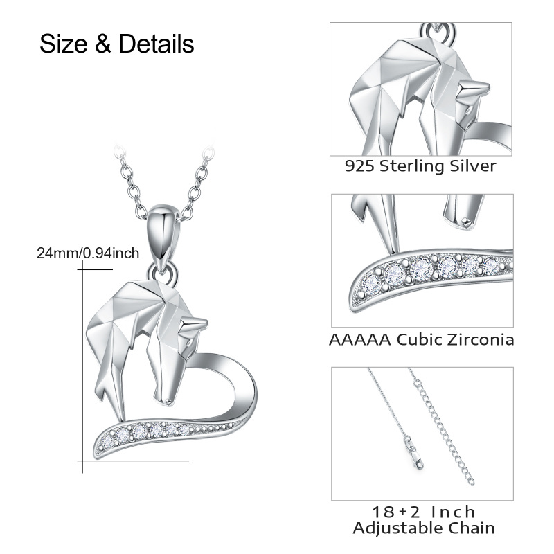 Sterling Silver Origami Horse Heart Pendant Necklace-4