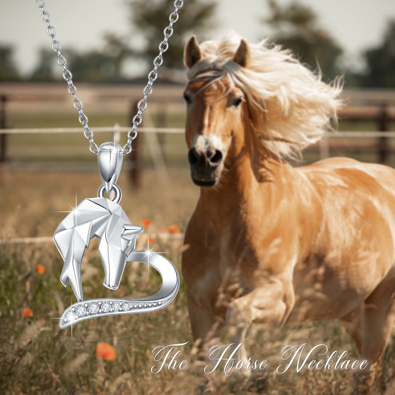 Sterling Silver Origami Horse Heart Pendant Necklace-5