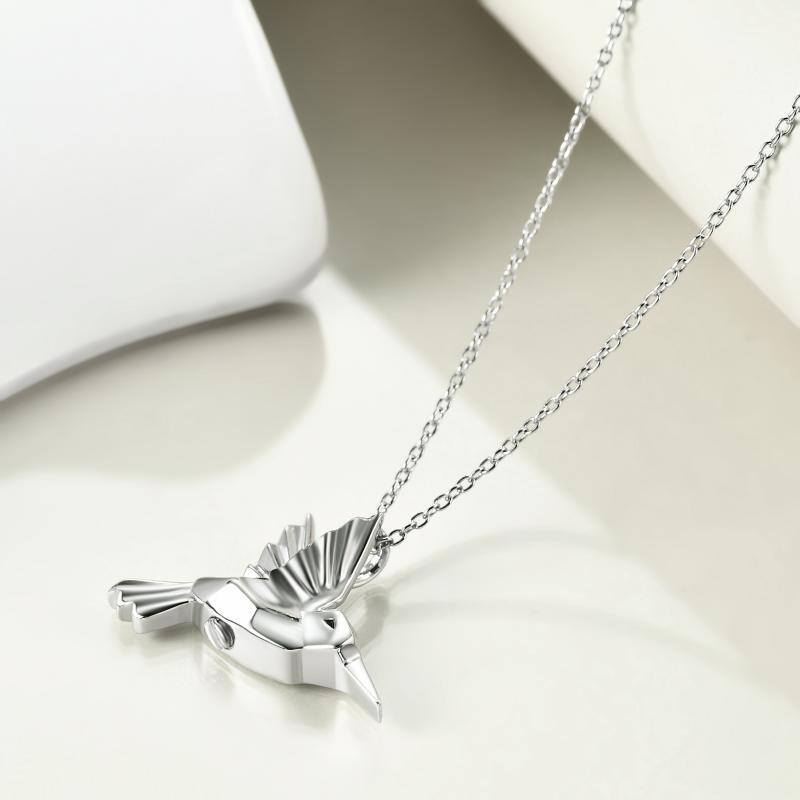 Sterling Silver Origami Hummingbird Urn Necklace for Ashes-3