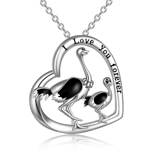 Sterling Silver Ostrich Pendant Necklace with Engraved Word