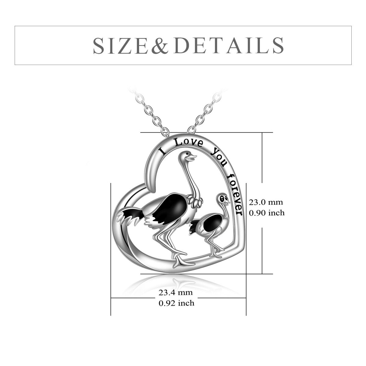 Sterling Silber Strauß Anhänger Halskette mit eingraviertem Wort-6