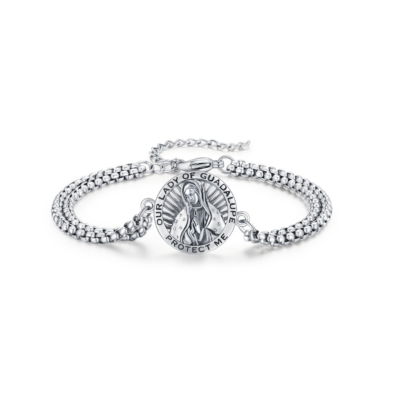 Sterling Silber Our Lady Of Guadalupe Anhänger Armband mit eingraviertem Wort für Männer