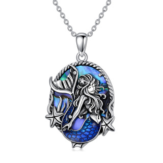 Sterling Silver Oval Abalone Shellfish Mermaid Pendant Necklace-8