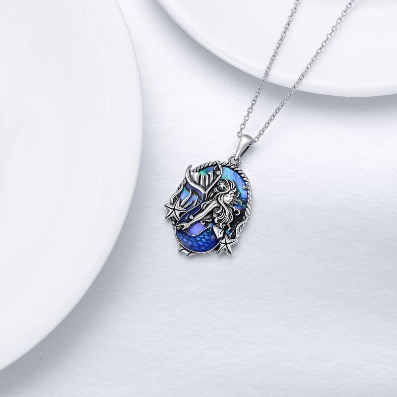 Collier pendentif sirène ovale en argent sterling avec coquillages et coquillages d'ormeau-4