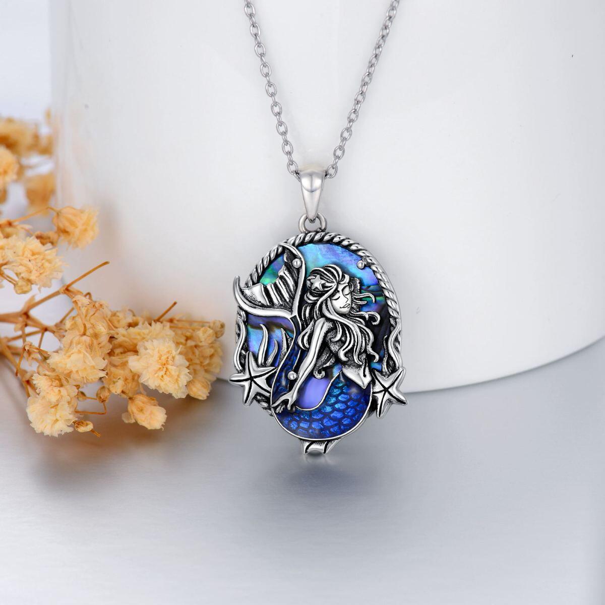 Sterling Silver Oval Abalone Shellfish Mermaid Pendant Necklace-5