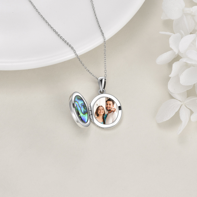 Sterling Silber Oval Abalone Shellfish Saint Michael personalisierte Foto Medaillon Halske-4