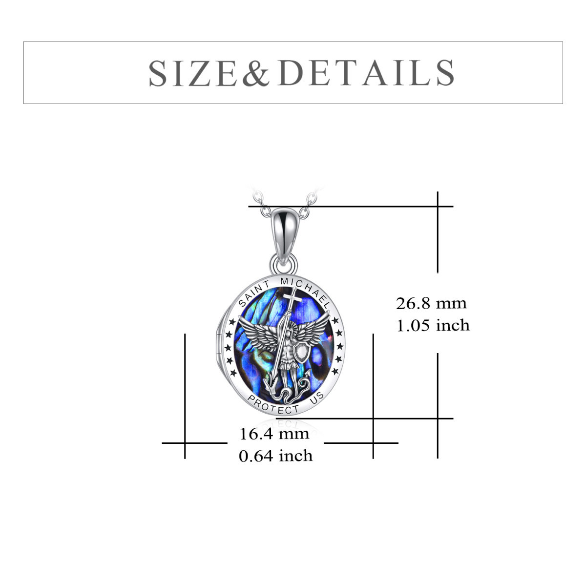 Sterling Silver Oval Abalone Shellfish Saint Michael Personalized Photo Locket Necklace-5