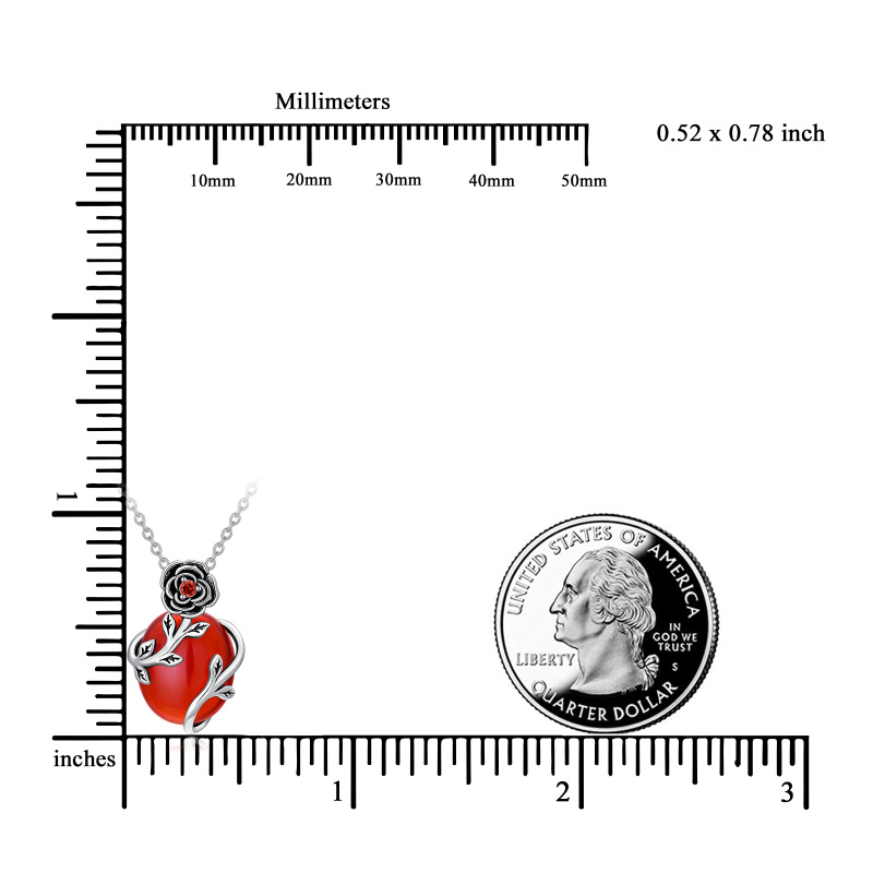 Sterling Silver Oval Agate Rose Pendant Necklace-7