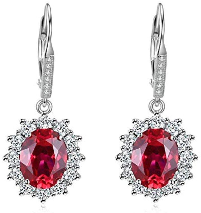Sterling Silver Oval Cut Garnet Lever-back Earrings-13