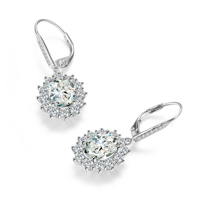 Boucles d'oreilles à levier en argent sterling avec fleur en oxyde de zirconium ovale pour femmes-3