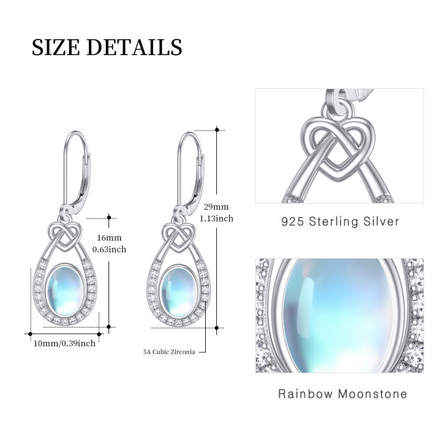 Sterling Silver Oval Moonstone Celtic Knot Drop Lever-back Earrings-5