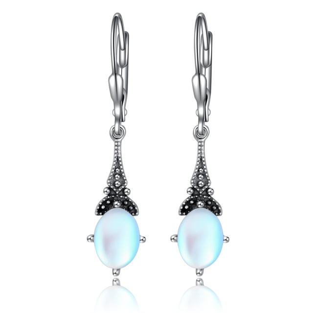 Boucles d'oreilles à levier en argent sterling avec pierre de lune ovale en forme de goutte-1