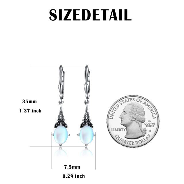 Sterling Silver Oval Moonstone Drop Shape Lever-back Earrings-3