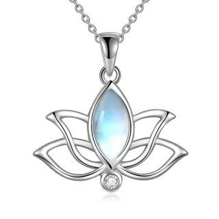 Sterling Silver Oval Moonstone Lotus Pendant Necklace-50