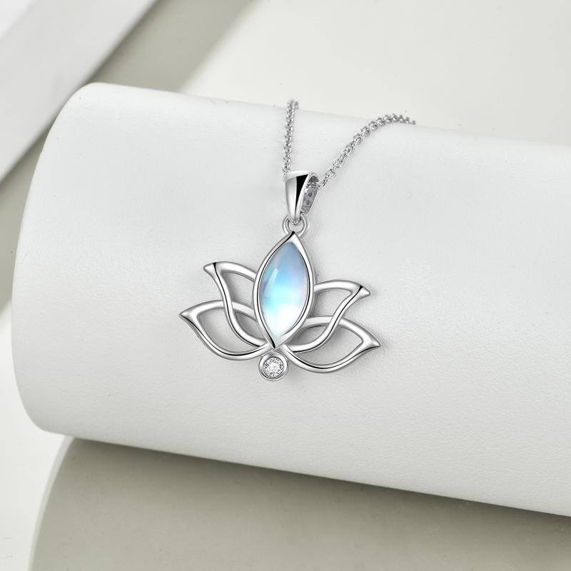 Sterling Silver Oval Moonstone Lotus Pendant Necklace-5