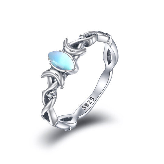 Sterling Silver Oval Moonstone Moon Ring