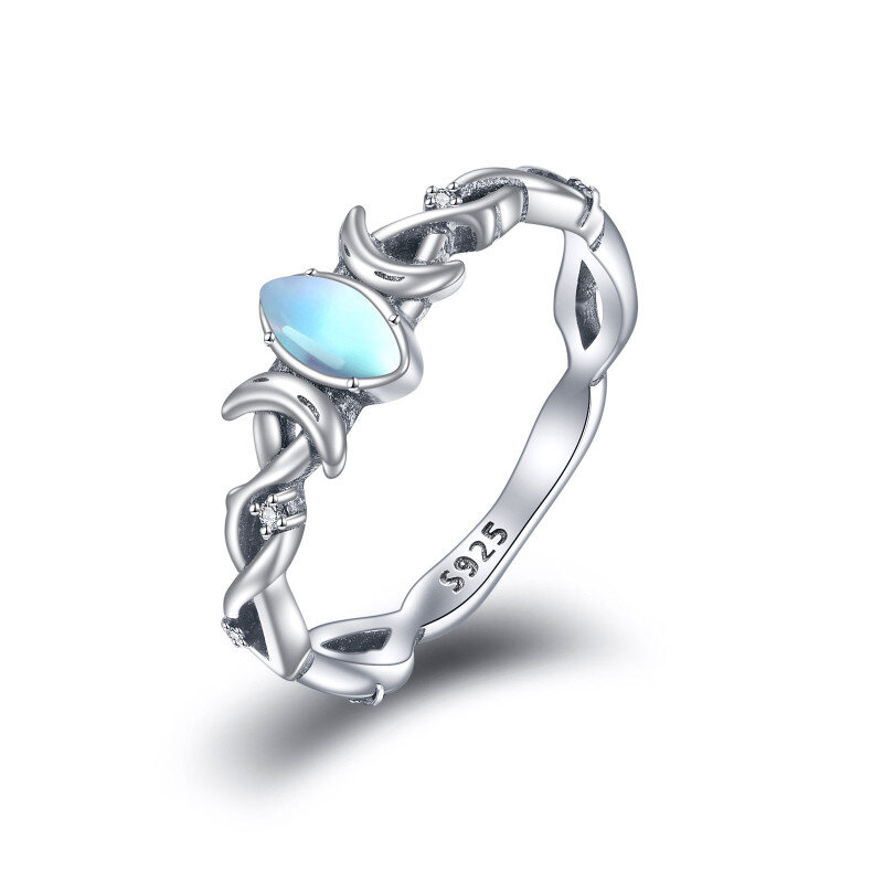 Sterling Silver Oval Moonstone Moon Ring-16