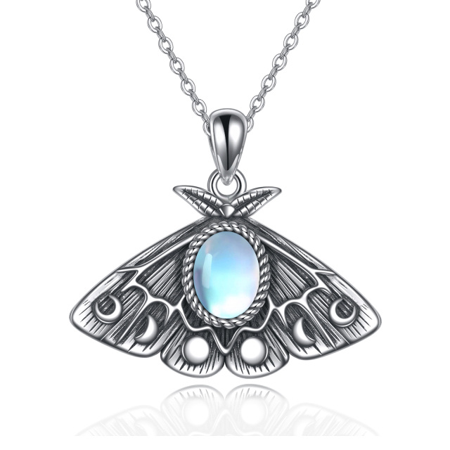 Collier en argent sterling avec pendentif papillon de nuit en pierre de lune ovale-1