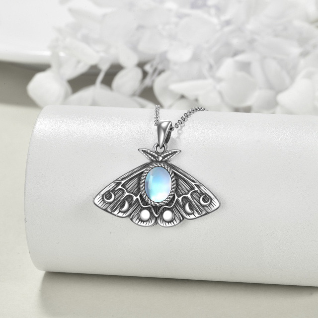 Sterling Silver Oval Moonstone Moth Pendant Necklace-4