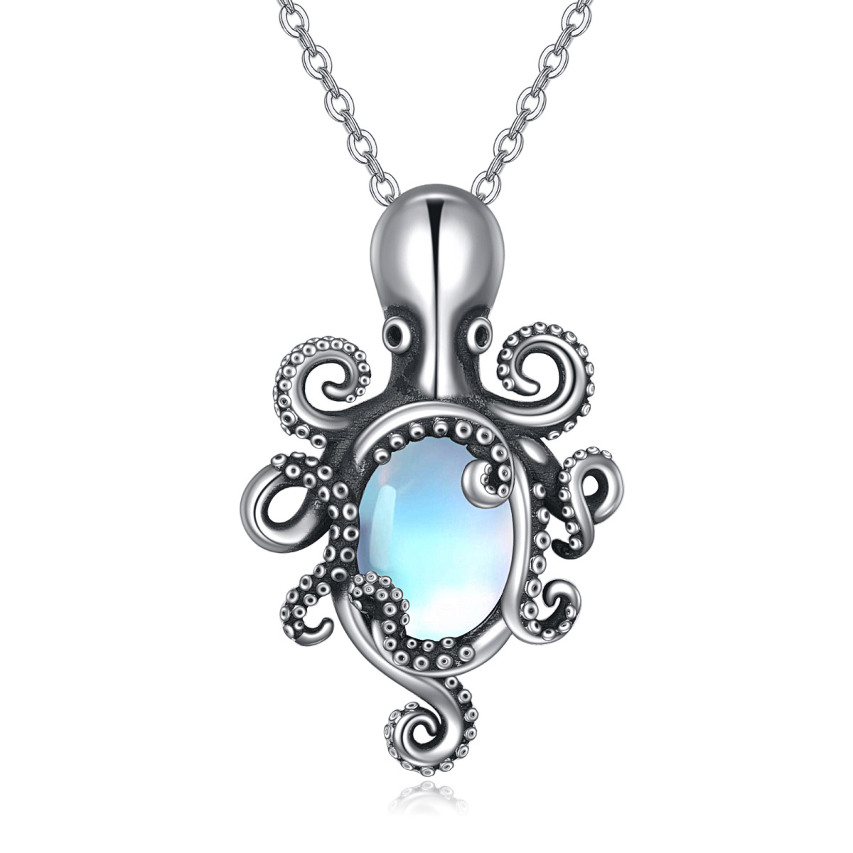 Collier en argent sterling avec pendentif pieuvre en pierre de lune ovale-1