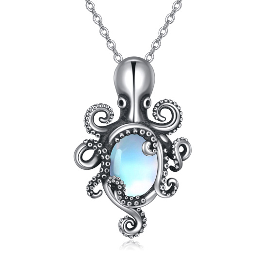 Sterling Silver Oval Moonstone Octopus Pendant Necklace