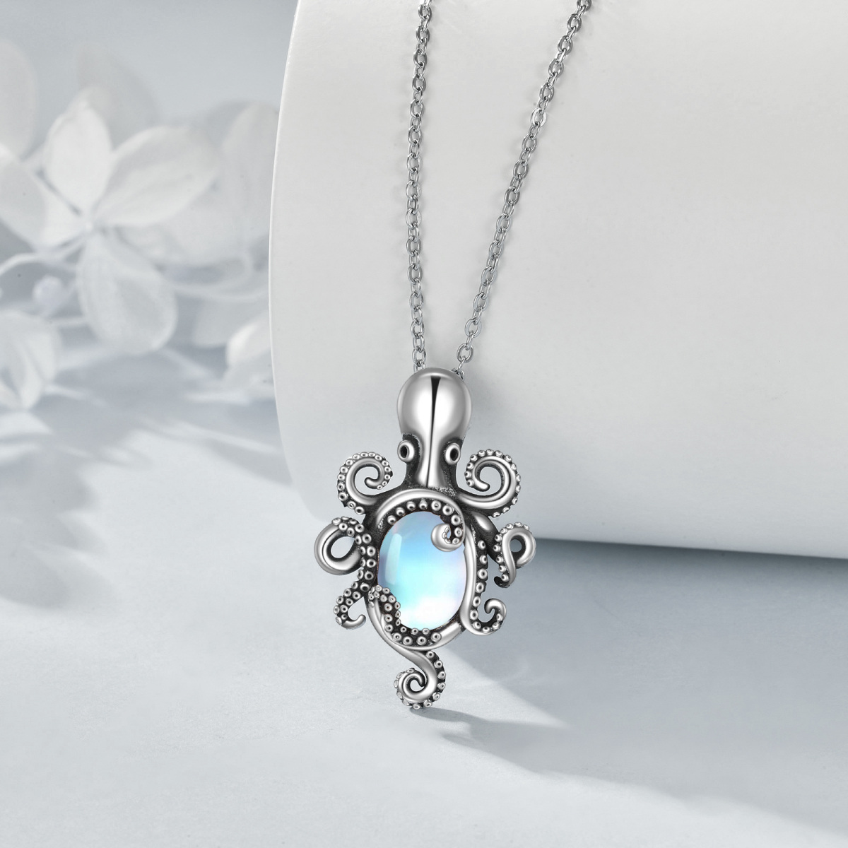 Collier en argent sterling avec pendentif pieuvre en pierre de lune ovale-3