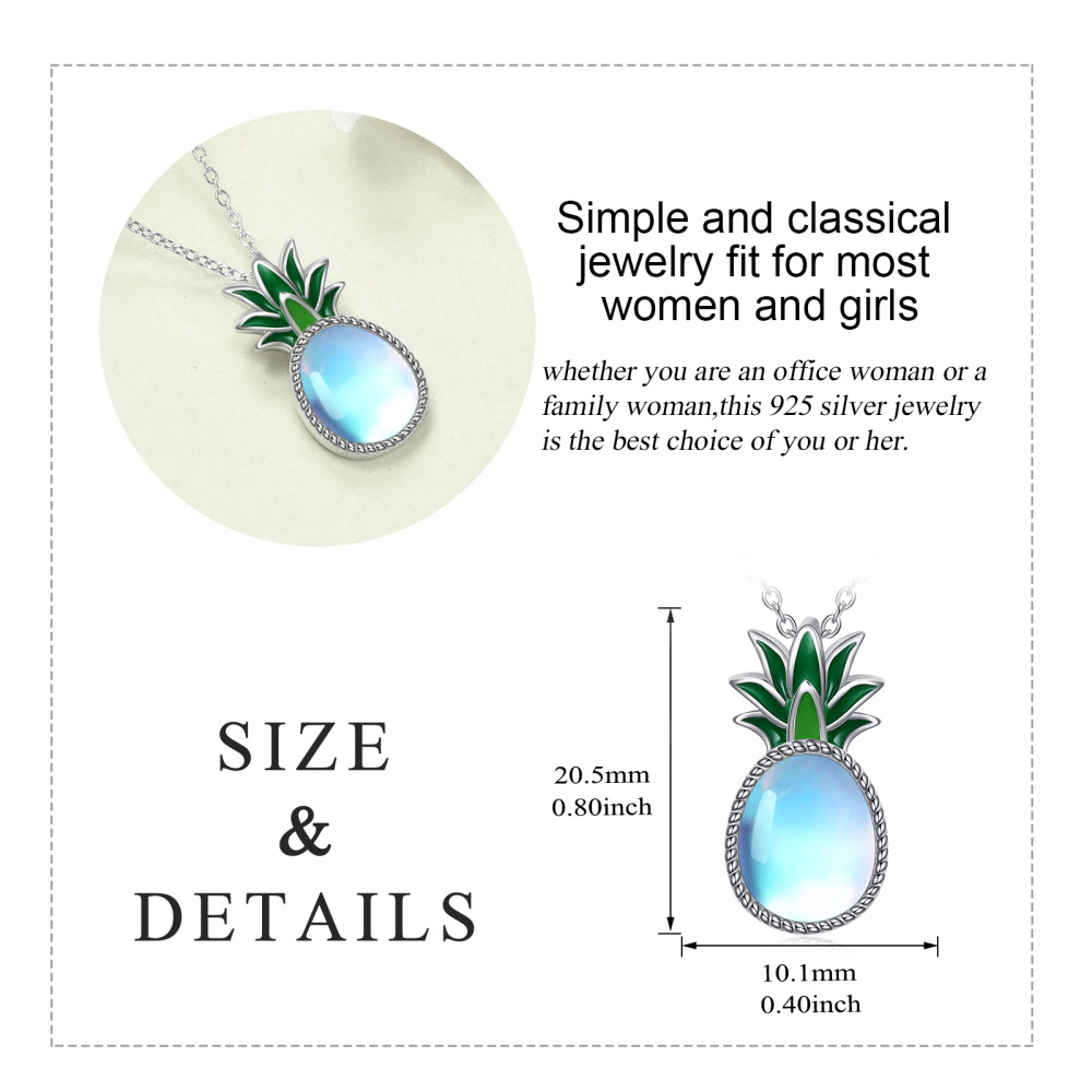 Sterling zilveren ovale maansteen ananas hanger ketting-5