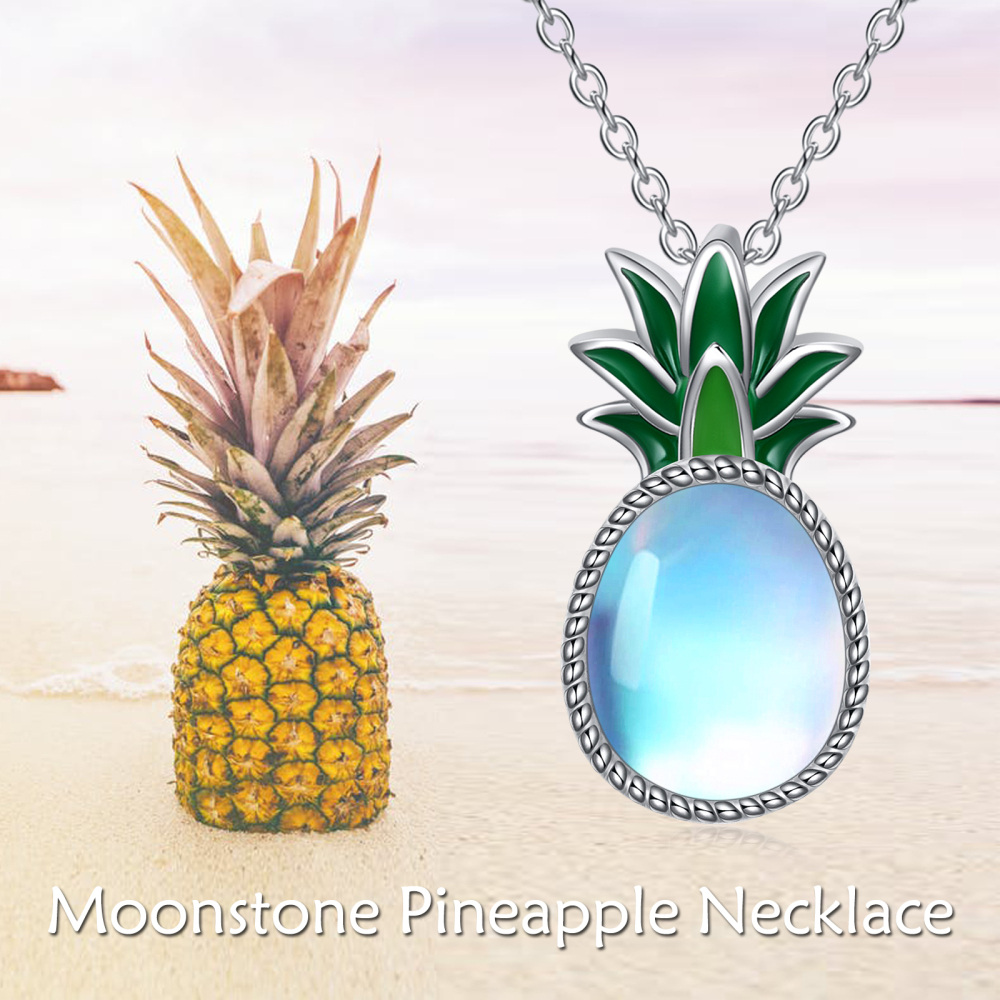 Sterling zilveren ovale maansteen ananas hanger ketting-6