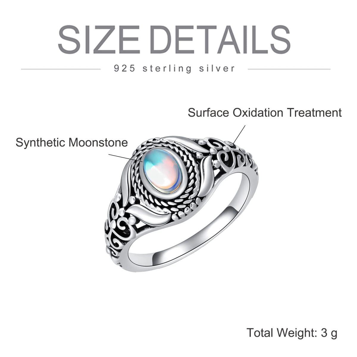 Sterling Silver Oval Moonstone Round Ring-4