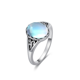 Sterling Silver Bezel Set Oval Moonstone Promise Ring-2