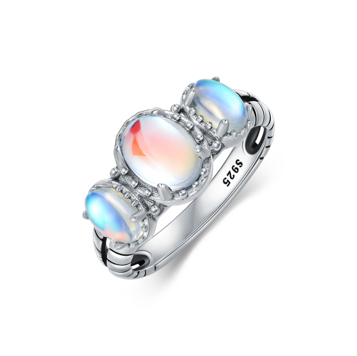 Sterling Silver Oval Moonstone Oval Ring For Women-1