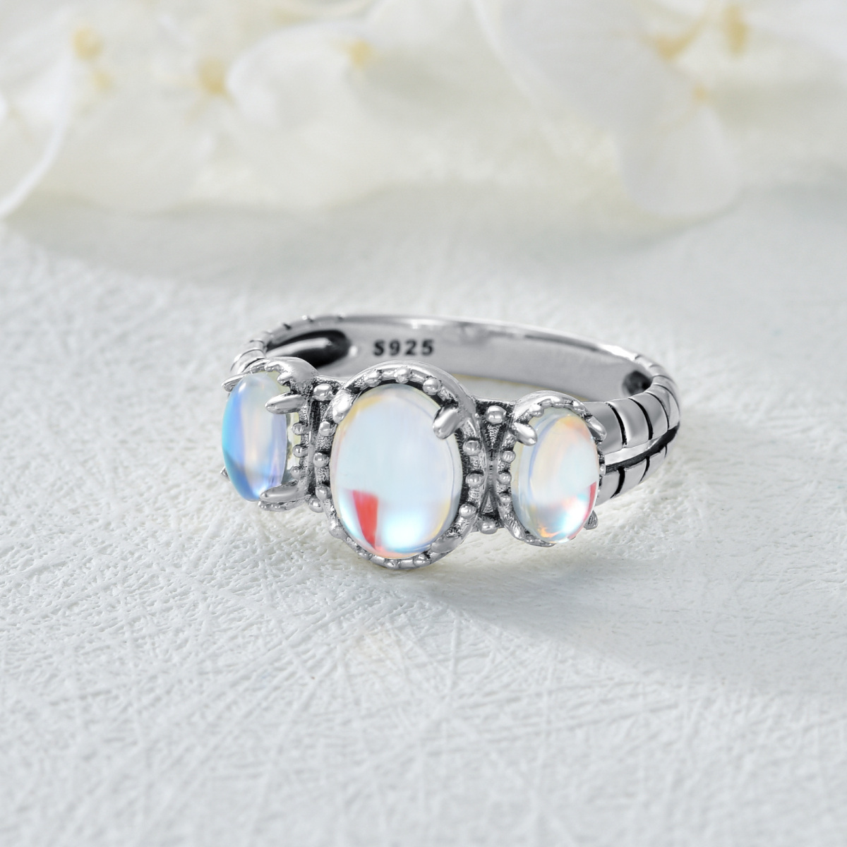 Sterling Silver Oval Moonstone Oval Ring For Women-4