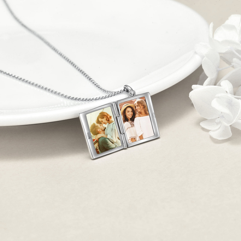 Sterling Silver Oval Moonstone Sunflower Personalized Photo Locket Necklace-4