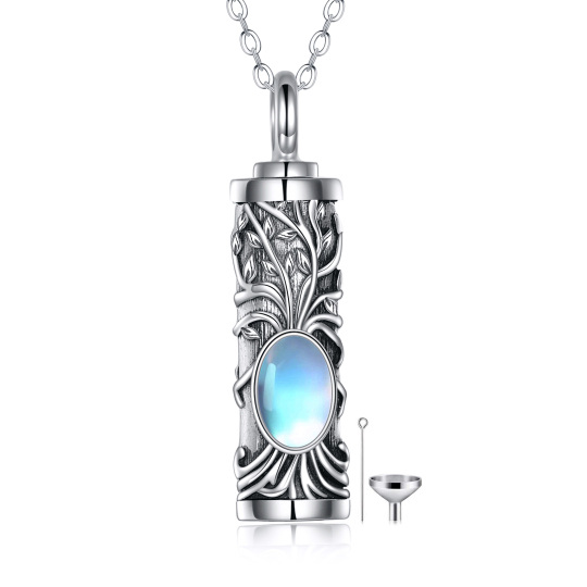 Collier d'urne pour cendres en argent sterling avec pierre de lune ovale et arbre de vie