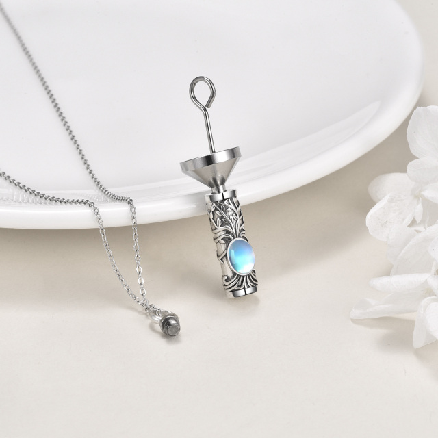 Collana per urna in argento sterling con pietra di luna ovale e albero della vita per le ceneri-4