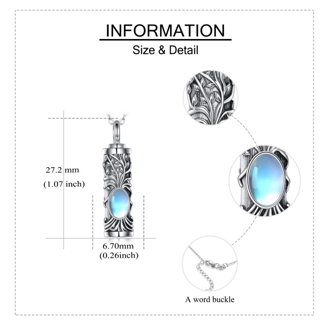 Plata de Ley Oval Moonstone Árbol de la Vida Urna Collar para cenizas-6