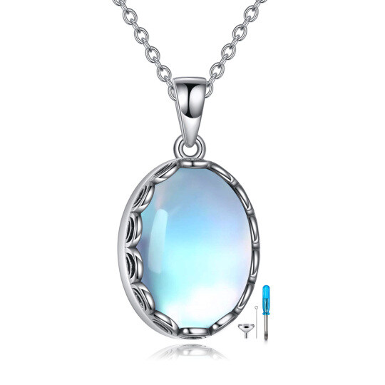 Collana con urna ovale in pietra di luna in argento sterling per le ceneri