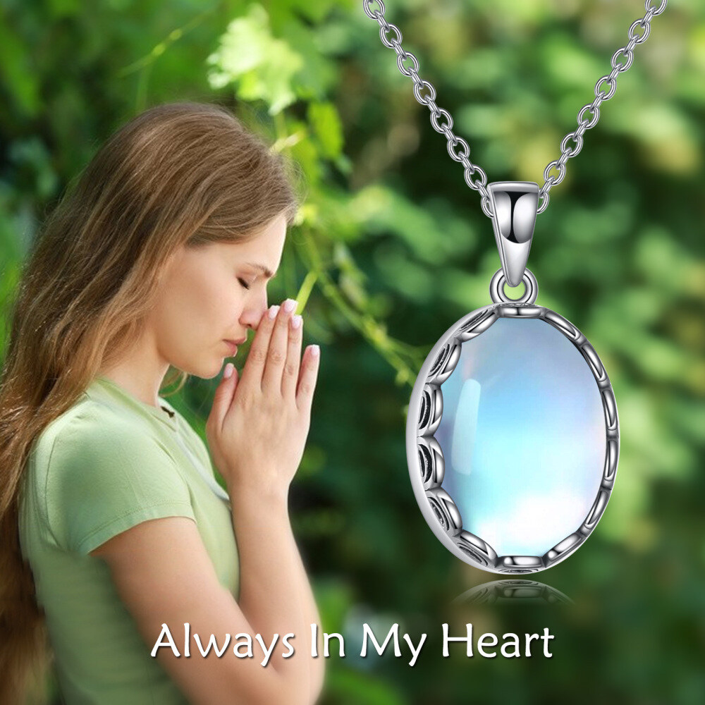 Sterling Silver Oval Moonstone Urn Necklace for Ashes-3