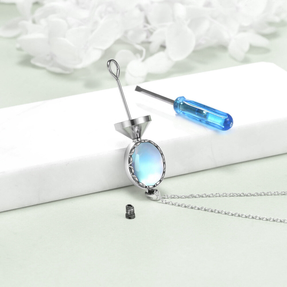 Sterling Silver Oval Moonstone Urn Necklace for Ashes-5
