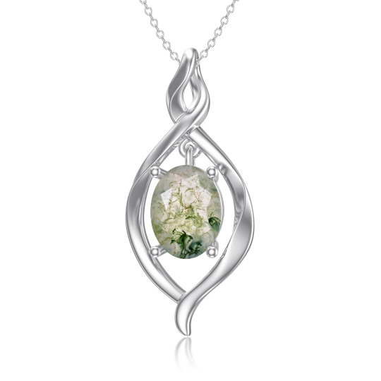 Collana in argento sterling con ciondolo ovale in agata muschiata con simbolo dell'infinito