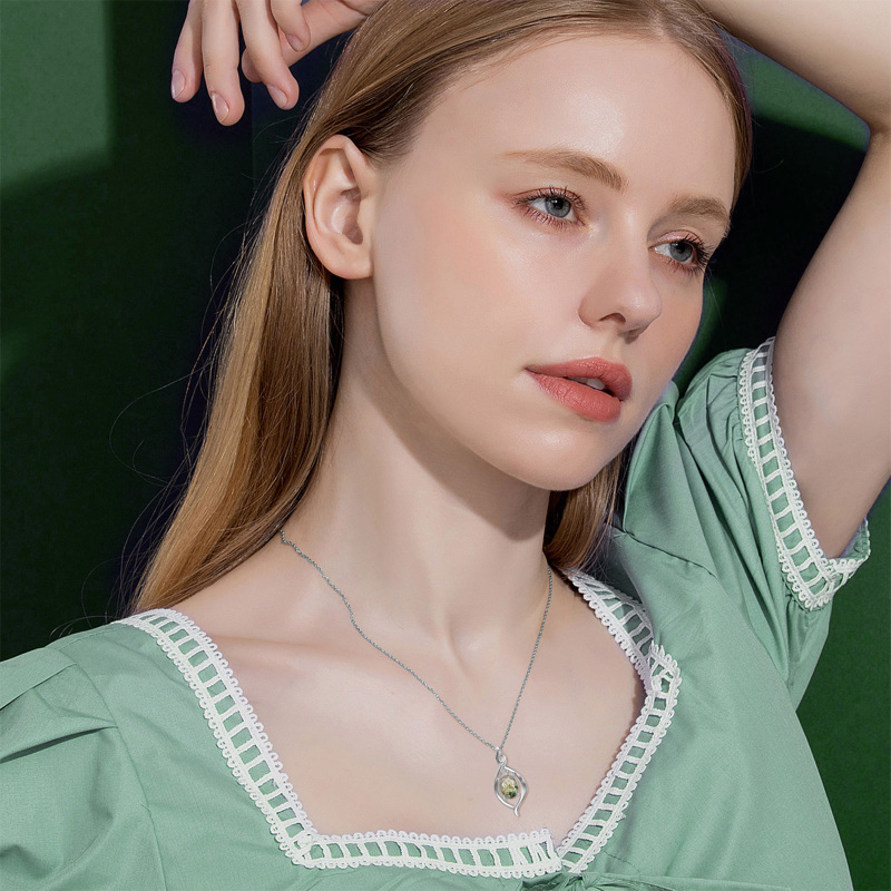 Colar de prata esterlina com pingente de símbolo do infinito em ágata musgo oval-2