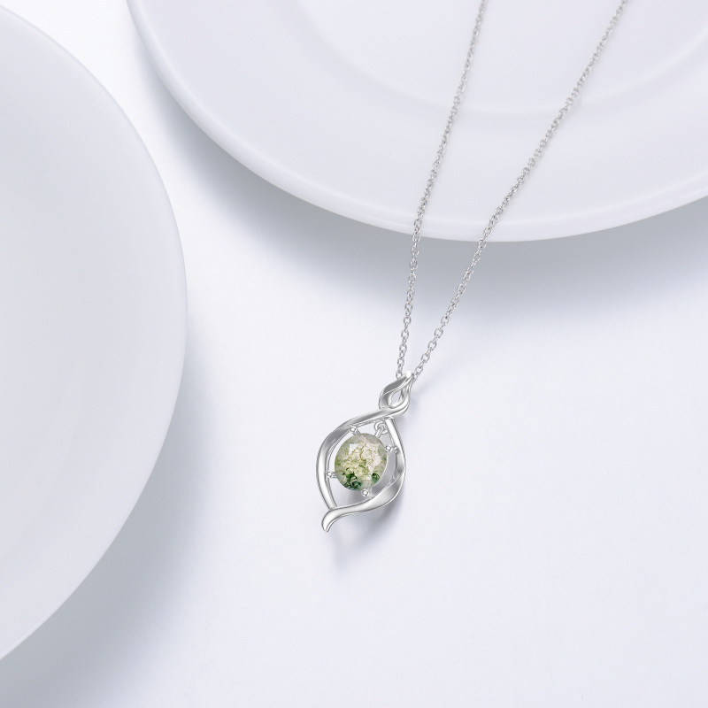 Colar de prata esterlina com pingente de símbolo do infinito em ágata musgo oval-3