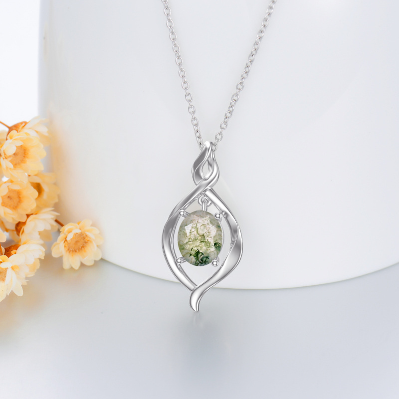 Colar de prata esterlina com pingente de símbolo do infinito em ágata musgo oval-4