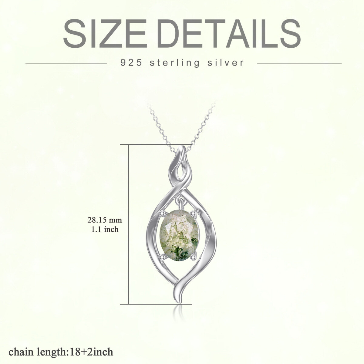 Sterling Silber Oval Moos Achat Unendlichkeit Symbol Anhänger Halskette-5